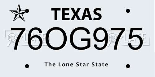 76OG975 Texas License Plate