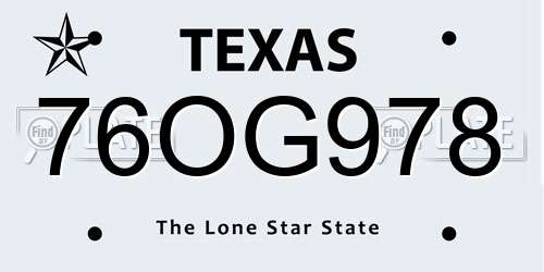 76OG978 Texas License Plate
