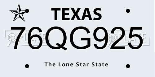 76QG925 Texas License Plate
