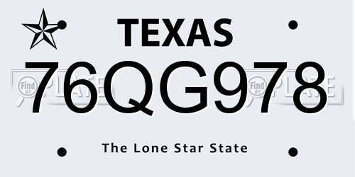 76QG978 Texas License Plate
