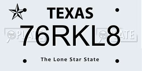 76RKL8 Texas License Plate