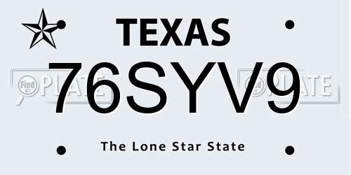 76SYV9 Texas License Plate