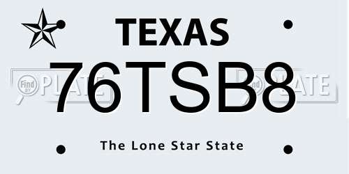 76TSB8 Texas License Plate