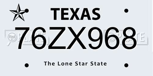 76ZX968 Texas License Plate