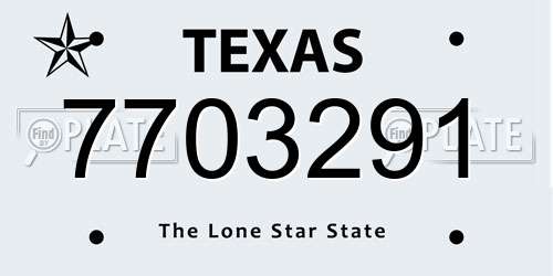 7703291 Texas License Plate