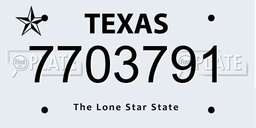 7703791 Texas License Plate