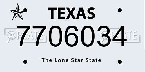 7706034 Texas License Plate