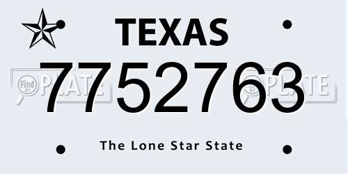 7752763 Texas License Plate
