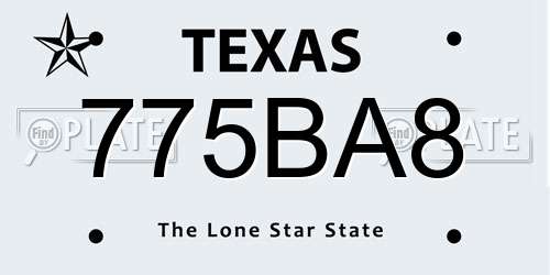 775BA8 Texas License Plate
