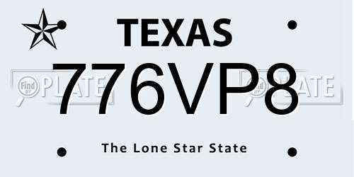 776VP8 Texas License Plate
