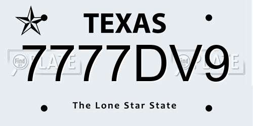 7777DV9 Texas License Plate