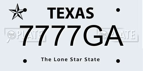 7777GA Texas License Plate