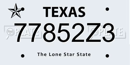 77852Z3 Texas License Plate