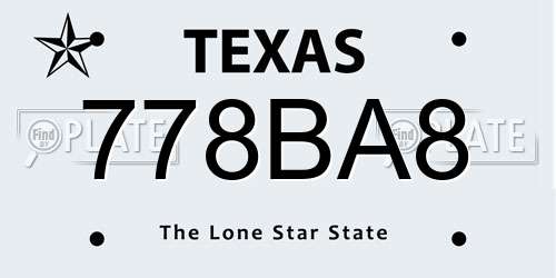 778BA8 Texas License Plate