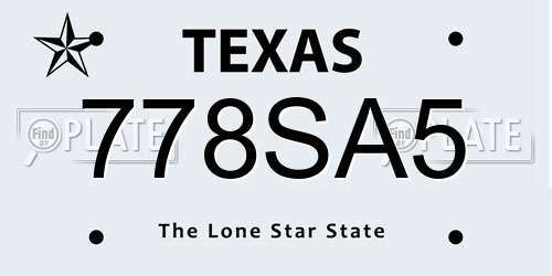 778SA5 Texas License Plate