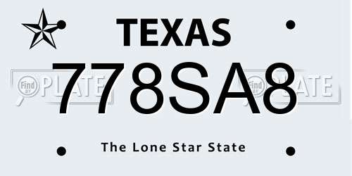 778SA8 Texas License Plate