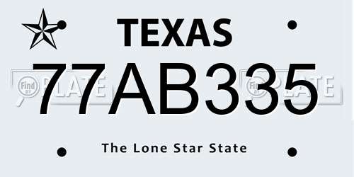 77AB335 Texas License Plate