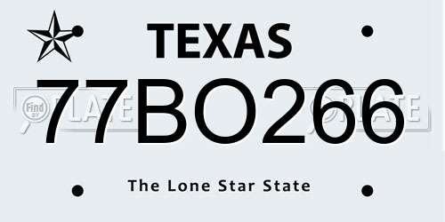 77BO266 Texas License Plate