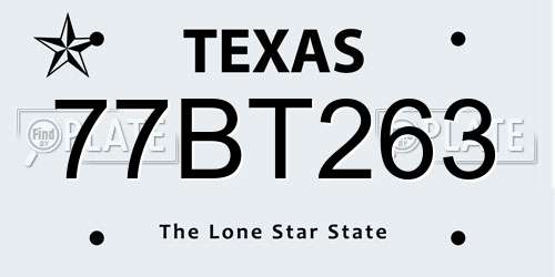 77BT263 Texas License Plate