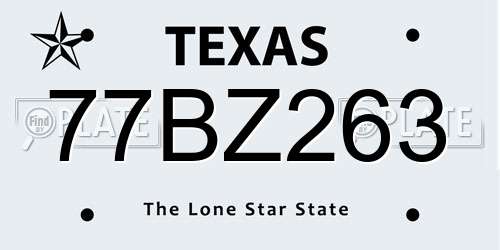 77BZ263 Texas License Plate