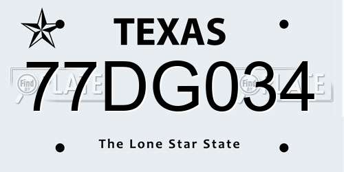 77DG034 Texas License Plate