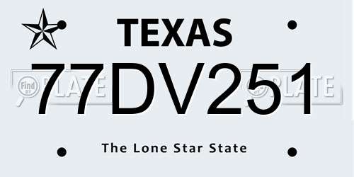 77DV251 Texas License Plate