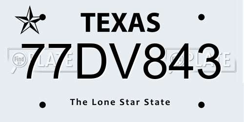 77DV843 Texas License Plate