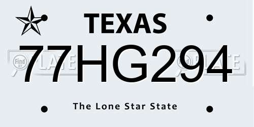 77HG294 Texas License Plate
