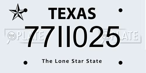 77II025 Texas License Plate