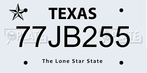 77JB255 Texas License Plate
