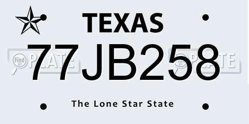 77JB258 Texas License Plate
