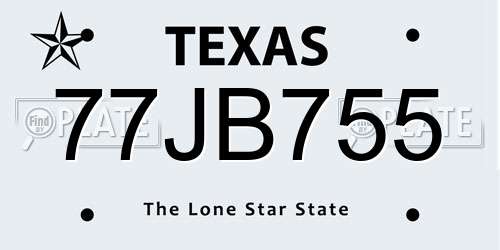 77JB755 Texas License Plate