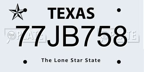 77JB758 Texas License Plate