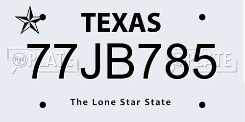 77JB785 Texas License Plate