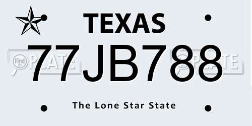 77JB788 Texas License Plate