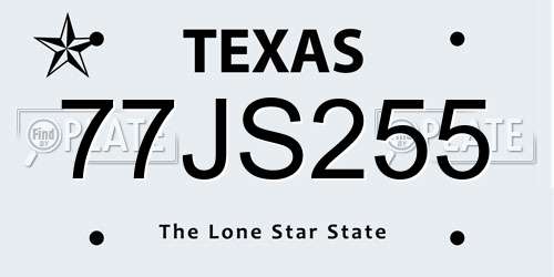 77JS255 Texas License Plate