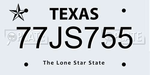 77JS755 Texas License Plate