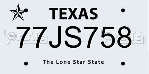 77JS758 Texas License Plate