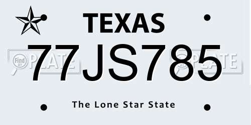 77JS785 Texas License Plate