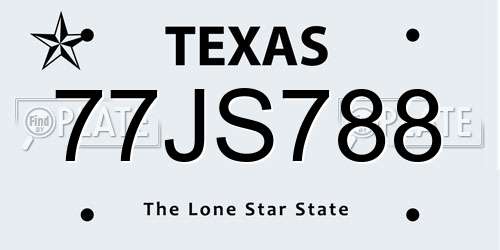 77JS788 Texas License Plate