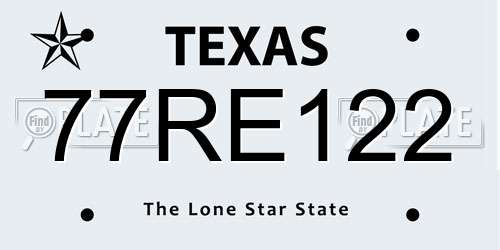 77RE122 Texas License Plate