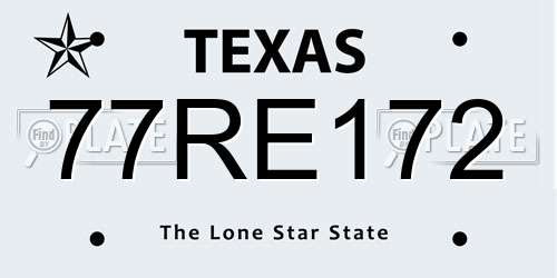 77RE172 Texas License Plate