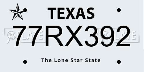 77RX392 Texas License Plate
