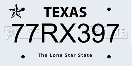 77RX397 Texas License Plate