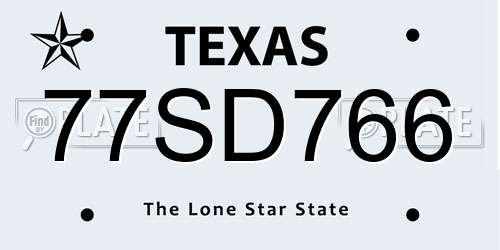 77SD766 Texas License Plate