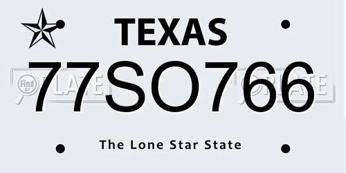 77SO766 Texas License Plate