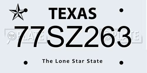 77SZ263 Texas License Plate