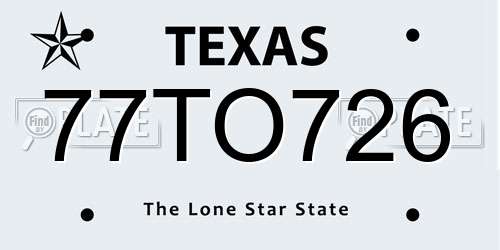 77TO726 Texas License Plate