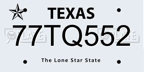 77TQ552 Texas License Plate