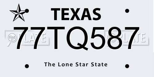 77TQ587 Texas License Plate
